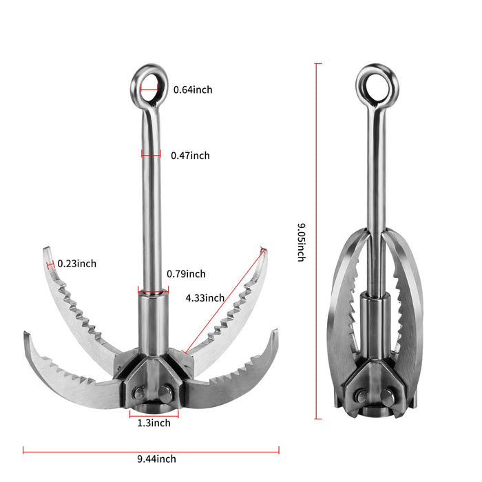 Ant Mag Grappling Hook Stainless Steel Claw Carabiner for Grabbing & Retrieval with 20m/65ft 8mm Auxiliary Rope for Outdoor Activity and Salvage Underwater