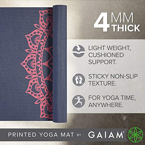 Gaiam Yoga Mat Classic Print Non Slip Exercise & Fitness Mat for All Types of Yoga, Pilates & Floor Workouts, Pink Marrakesh, 4mm, 68"L x 24"W x 4mm Thick