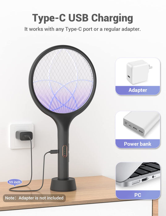 YISSVIC Electric Fly Swatter 4000V Bug Zapper Racket Dual Modes Mosquito Killer with Purple Mosquito Light Rechargeable for Indoor Home Office Backyard Patio Camping (Black 1 Pack)