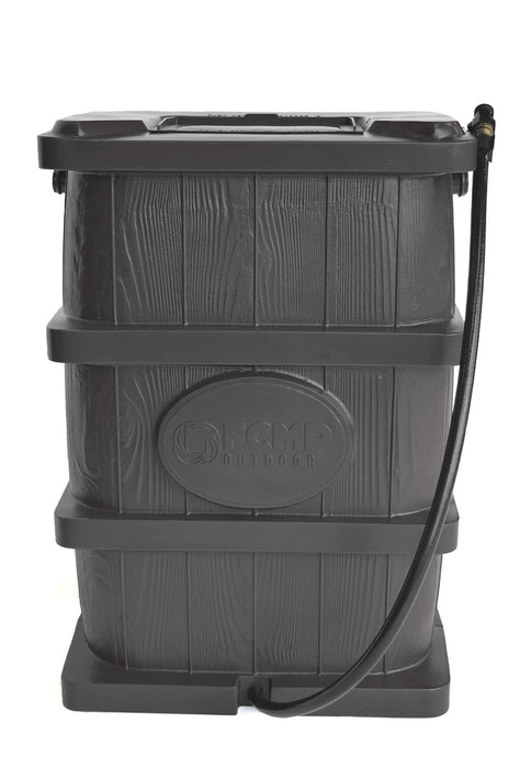 FCMP Outdoor Slim Line 45-Gallon Wood Grain Rain Barrel – Outdoor Home Rain Water Catcher Barrel with Flat Back, Grey