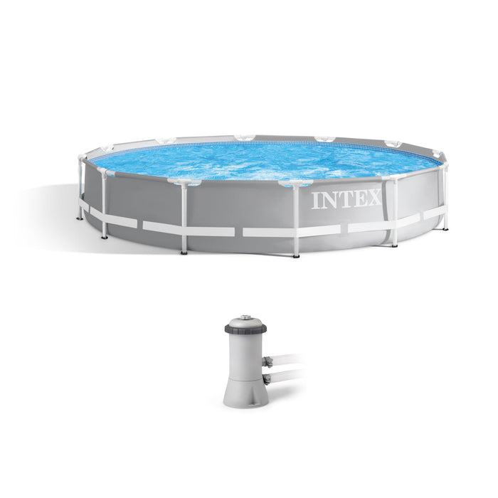 INTEX 26711EH Prism Frame Premium above Ground Swimming Pool Set: 12ft x 30in – includes 530 GPH Cartridge Filter Pump – SuperTough Puncture Resistant – Rust Resistant – 1718 Gallon Capacity