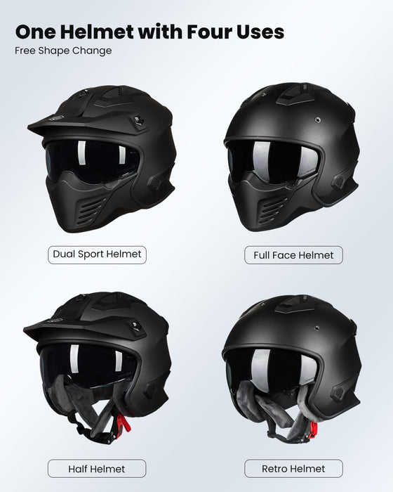 ILM Open Face Motorcycle 3/4 Half Helmet for Dirt Bike Moped ATV UTV Motocross Cruiser Scooter DOT Model 726X (Matte Black,L)