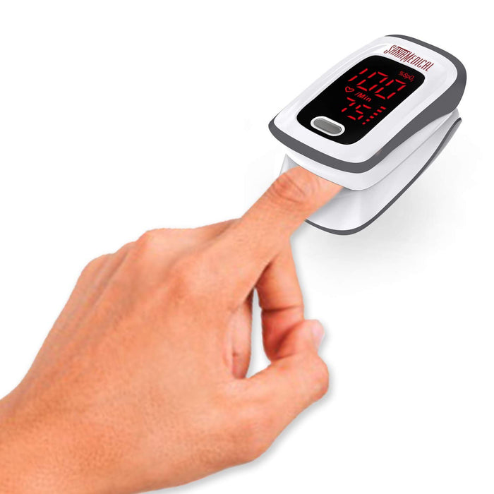 Fingertip Pulse Oximeter, Blood Oxygen Saturation Monitor (SpO2) with Pulse Rate Measurements and Pulse Bar Graph, Portable Digital Reading LED Display, Batteries and Carry Case Included