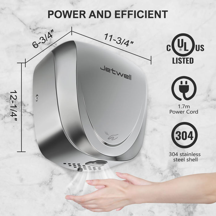 JETWELL 2Pack UL Approved Commercial Hand Dryer with HEPA Filter- Automatic High Speed Stainless Steel Hand Dryers for Bathrooms- Heavy Duty Hand Blower