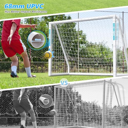 Fostoy Soccer Goal, 10×6.5FT/8x6FT Soccer Goal for Backyard, Weatherproof UPVC with Soccer Training and 2 Sets of Soccer Nets, Soccer Goal for Youth and Adults Practice Training (10'W×6.5'H)