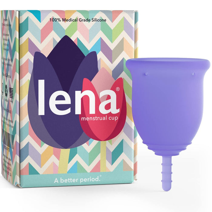 Lena Menstrual Cup - Reusable, Soft Silicone, Light & Heavy Flow, Beginner Use - Ideal Alternative to Tampons, Pads, Period Underwear - Period Solution - Super Capacity - Purple