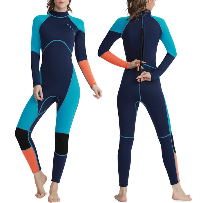 OMGear Wetsuit Men Women Youth 3mm Neoprene Full Body UV Protection One Piece Long Sleeves Scuba Diving Suits Back Zipper for Scuba Diving Surfing Snorkeling Swimming Water Sports(Green & orange,XL)