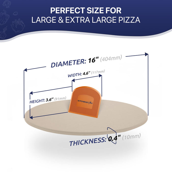 16" Pizza Stone for Oven & Grill with Handles - Natural Cordierite Baking Stone Set with SS Rack & Plastic Scraper (1500 °F Resistant, Round, Large)