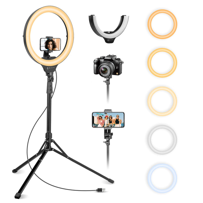 Aureday 14'' Selfie Ring Light with 62'' Tripod Stand and Phone Holder, Dimmable LED Phone Ringlight for Makeup/Video Recording/Photography, Circle Lighting for All Cell Phones&Lightweight Cameras