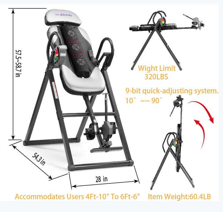 INVERPRO Model A Advanced Heat and Massage Heavy Duty Deluxe Inversion Table,320 lb Capacity,Gray/Black