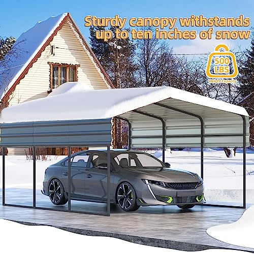 MELLCOM Metal Carport 10'x15' Heavy Duty with Galvanized Steel Roof - 10'x15'x8.4' Multi-Use Shelter Canopy with Metal Frame, Prefab Carport Garage for Cars, Boats, and Tractors