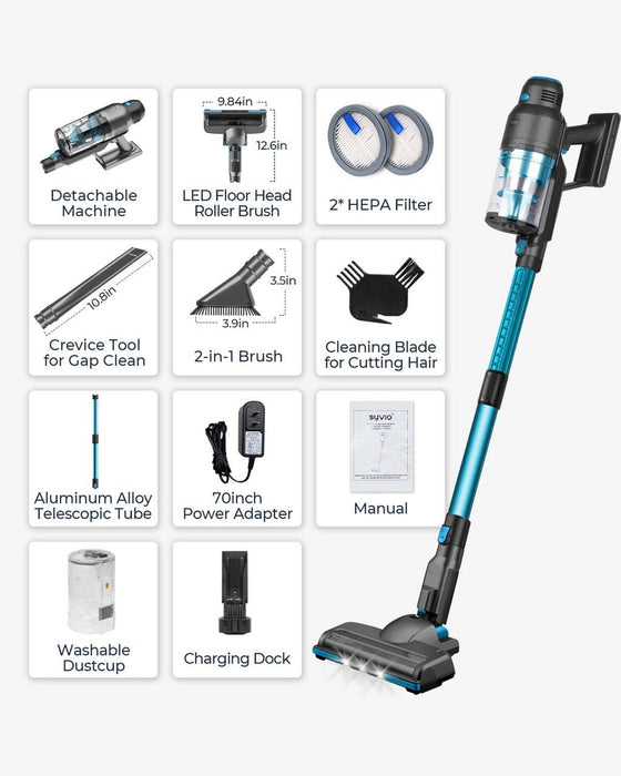 syvio C10 Cordless Vacuum Cleaner Upright, 250W 22Kpa Powerful Stick with 40Min Runtime, 3 Speeds, 3.1 lb Lightweight Handheld Vacuums for Pet Hair Hardwood Floor Carpet Car