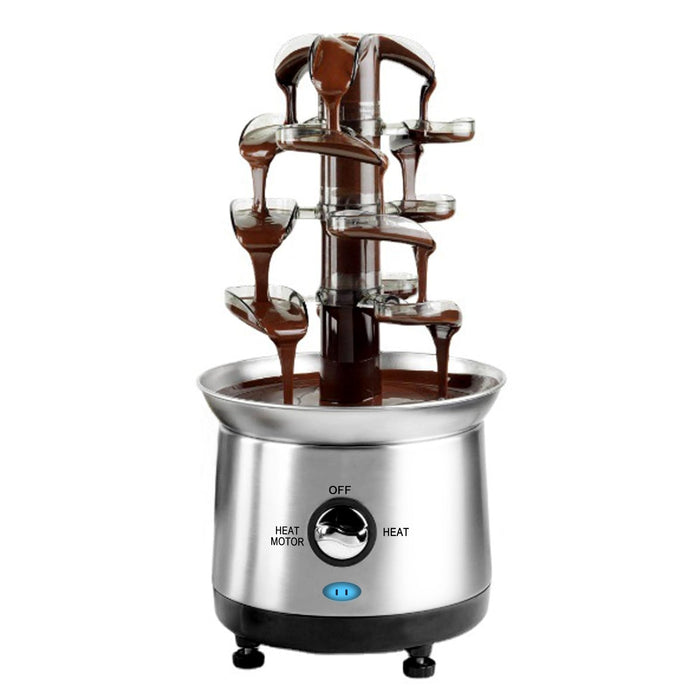 Stainless Steel Electric Chocolate Fondue Fountain Machine Chocolate Fountain 4 Tier, 2.5lb Capacity Hot Chocolate Capacity for Nacho Cheese, Sauce, Liqueuers, Christmas, Wedding, Birthday Party