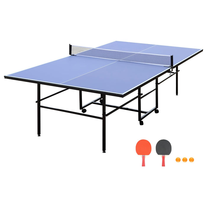 DUDUSHIMAN 9ft Mid-Size Table Tennis Table, Foldable Ping Pong Table for Indoor & Outdoor Games with Net, 2 Table Tennis Paddles and 3 Balls, Style A