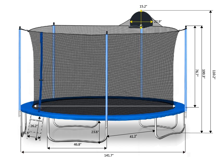 Evedy Outdoor Trampoline for Kids and Adults, 12FT Trampoline with Basketball Hoop - ASTM Approved Reinforced Enclosure, Recreational Trampolines with Ladder Backyard Jumping Trampoline Tranpoline