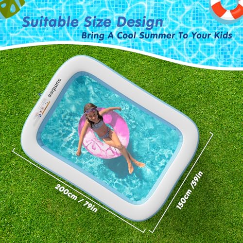 Inflatable Swimming Pool 79" x 59" x 20" Full-Sized Blue Blow up Pools for Kids & Adults Family Outdoor Garden Backyard Ideal for Outdoor, Garden, Backyard and Summer Water Parties,Ball Pit