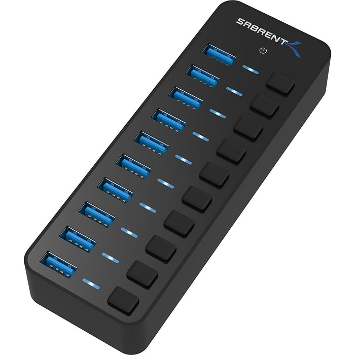 SABRENT 10-Port 60W USB 3.0 Hub with Individual Power Switches and LEDs, includes 60W 12V/5A Power Adapter (HB-BU10)