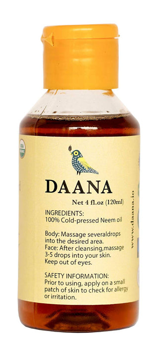 DAANA Neem Oil for Skin and Hair: Certified USDA Organic, Extra Virgin, Cold Pressed (4 oz)