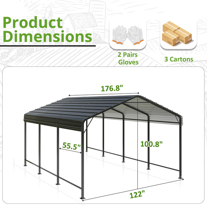 AIRWIRE 10x15 Metal Carport Carports with Enhanced Base Heavy Duty Garage Outdoor Galvanized Car Shelter for Car, Boats and Truck