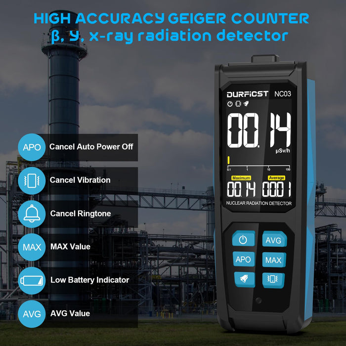 Geiger Counter, DURFICST Nuclear Detector, 3" HD Color Screen Radiation Dosimeter, 1000mAH Rechargeable, Portable X/γ/β Radiation Monitor with Intelligent Alarms