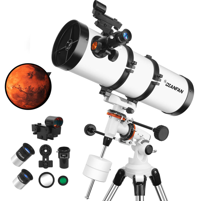 Telescope 150EQ Astronomical Reflector Telescopes for Adults, Professional Manual Equatorial Telescope for Kids & Beginners.Comes with 2X Barlow Lens Phone Adapter,Stainless Tripod and Moon Filter