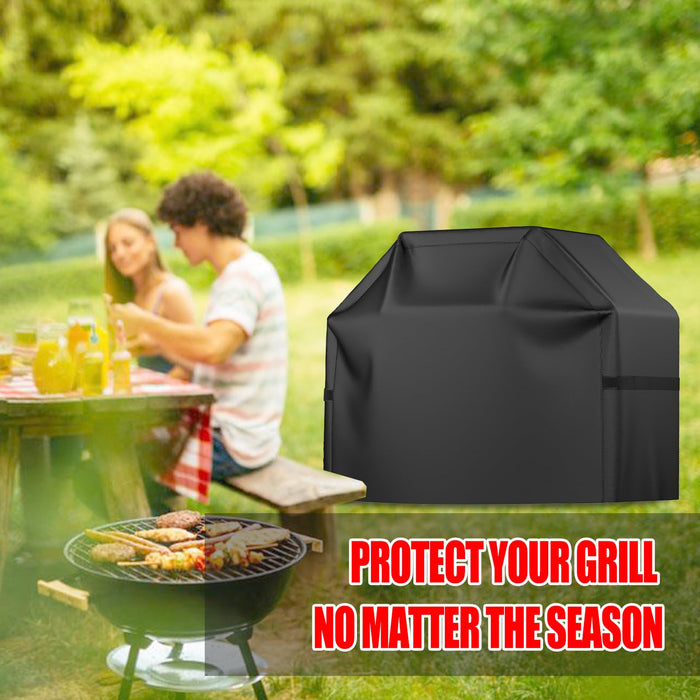 Grill Cover, 58 inch BBQ Gas Grill Cover for Outdoor Grill, Waterproof, Anti-UV, Rip-Proof, Fade Resistant Material, Barbecue Cover with Hook-and-Loop Straps & Adjustable Hem Drawstring, Black