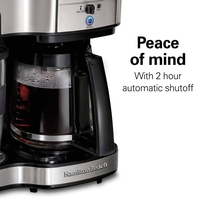 Hamilton Beach 2-Way 12 Cup Programmable Drip Coffee Maker & Single Serve Machine, Glass Carafe, Auto Pause and Pour, Black (49980R)