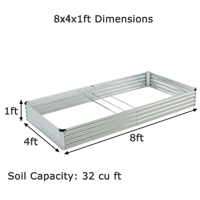 Foxlang 8x4x1ft(2 Pack) Galvanized Raised Garden Bed,Outdoor Planter Box Metal Patio Kit Planting Bed for Vegetables Flowers Herb,Silver