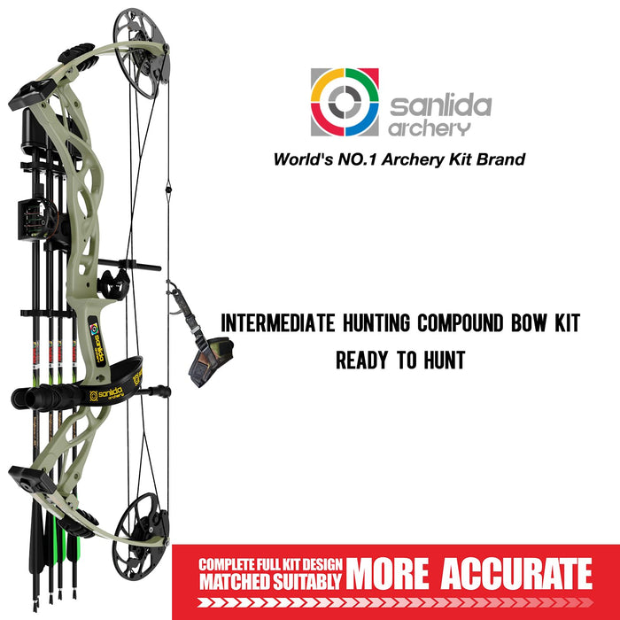 Sanlida Dragon X9 Ready to Hunt Compound Bow Package for Adults, Archery Compound Bow and Arrow Set, 0-70 Lbs Draw Weight, No Bow Press Needed, Limited Life-time Warranty (Wilderness)