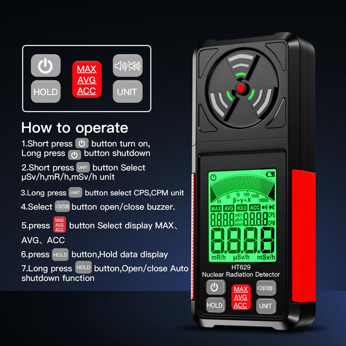 Geiger Counter Nuclear Radiation Detector,Electromagnetic Radiation Gamma X-ray Detection Meter,Portable Radiation Dosimeter with LCD Display