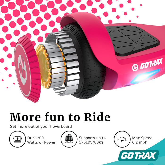 Gotrax Edge Hoverboard with 6.5" LED Wheels & Headlight, Top 6.2mph & 2.5 Miles Range Power by Dual 200W Motor, UL2272 Certified and 50.4Wh Battery Self Balancing Scooters for 44-176lbs Kids Adults(Pink)