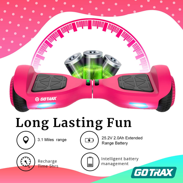 Gotrax Edge Hoverboard with 6.5" LED Wheels & Headlight, Top 6.2mph & 2.5 Miles Range Power by Dual 200W Motor, UL2272 Certified and 50.4Wh Battery Self Balancing Scooters for 44-176lbs Kids Adults(Pink)