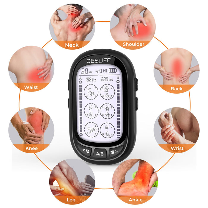 CESLIFF Dual Channel TENS EMS Unit Large Screen 24 Modes 36 Levels Intensity Muscle Stimulator, Rechargeable Electric Pulse Massager TENS Machine for Lower Back Neck Shoulder Pain Relief with 10 Pads