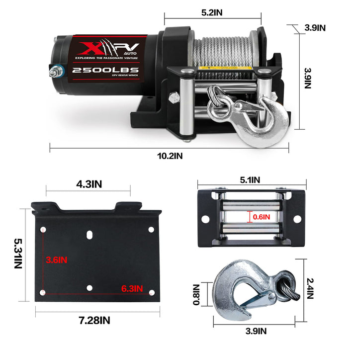 XPV AUTO 2500lbs Electric Winch 12V Waterproof Steel Cable with Wired Remote Control & Mounting Plate ATV UTV Towing Trailer Winch Off-Road