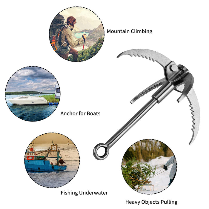 Ant Mag Grappling Hook Stainless Steel Claw Carabiner for Grabbing & Retrieval with 20m/65ft 8mm Auxiliary Rope for Outdoor Activity and Salvage Underwater