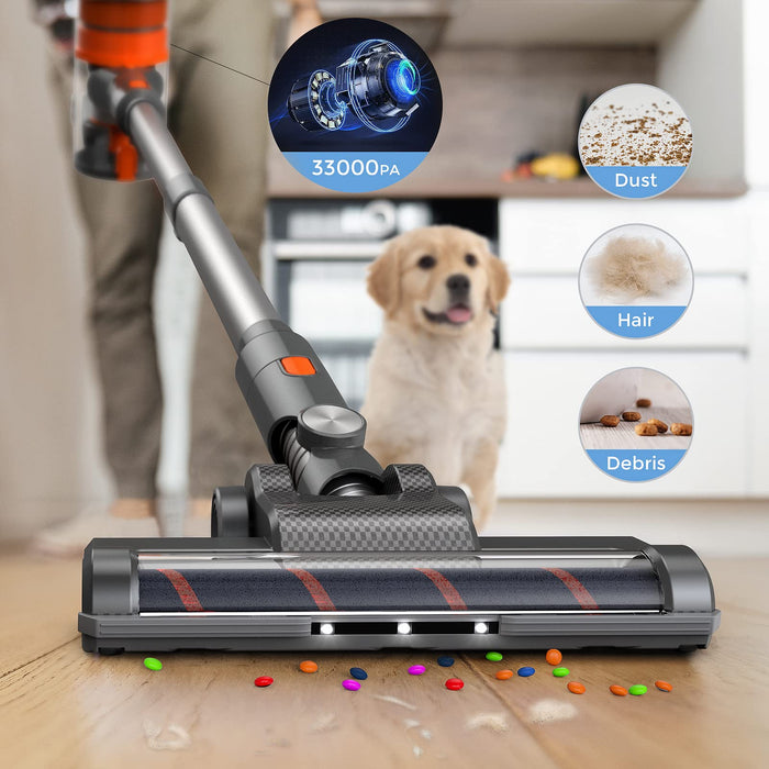 YESMAE Cordless Vacuum Cleaner Up to 55 Minutes Runtime: Powerful 33Kpa Suction, 400W Brushless Motor, LED Headlight, 8-in-1 Easy Switching Between Stick Vacuum & Lightweight Handheld Vacuum