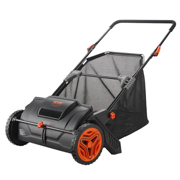 VEVOR Push Lawn Sweeper, 21-inch Leaf & Grass Collector, Strong Rubber Wheels & Heavy Duty Thickened Steel Durable to Use with Large Capacity 3.5 cu. ft. Mesh Collection Hopper Bag, 2 Spinning Brushes