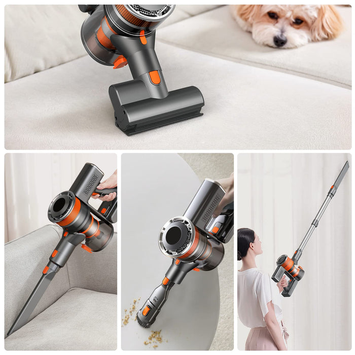 YESMAE Cordless Vacuum Cleaner Up to 55 Minutes Runtime: Powerful 33Kpa Suction, 400W Brushless Motor, LED Headlight, 8-in-1 Easy Switching Between Stick Vacuum & Lightweight Handheld Vacuum