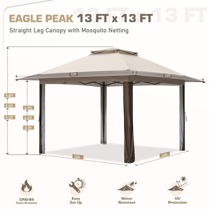 EAGLE PEAK 13x13 Pop-Up Gazebo Tent Instant w/Mosquito Netting, Outdoor Gazebo Canopy Easy Set-up Folding Shelter (Beige/Brown)…