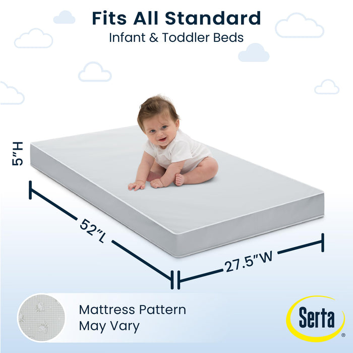 Serta Perfect Slumber Dual Sided Crib and Toddler Mattress - Waterproof - Hypoallergenic - Premium Sustainably Sourced Fiber Core -GREENGUARD Gold Certified (Non-Toxic) -7 Year Warranty - Made in USA