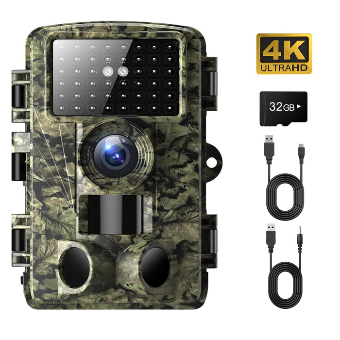 Trail Camera - 4K 48MP Game Camera with Night Vision, 0.05s Trigger Motion Activated Hunting Camera, IP66 Waterproof, 130 Wide-Angle with 46pcs No Glow Infrared Leds for Outdoor Wildlife