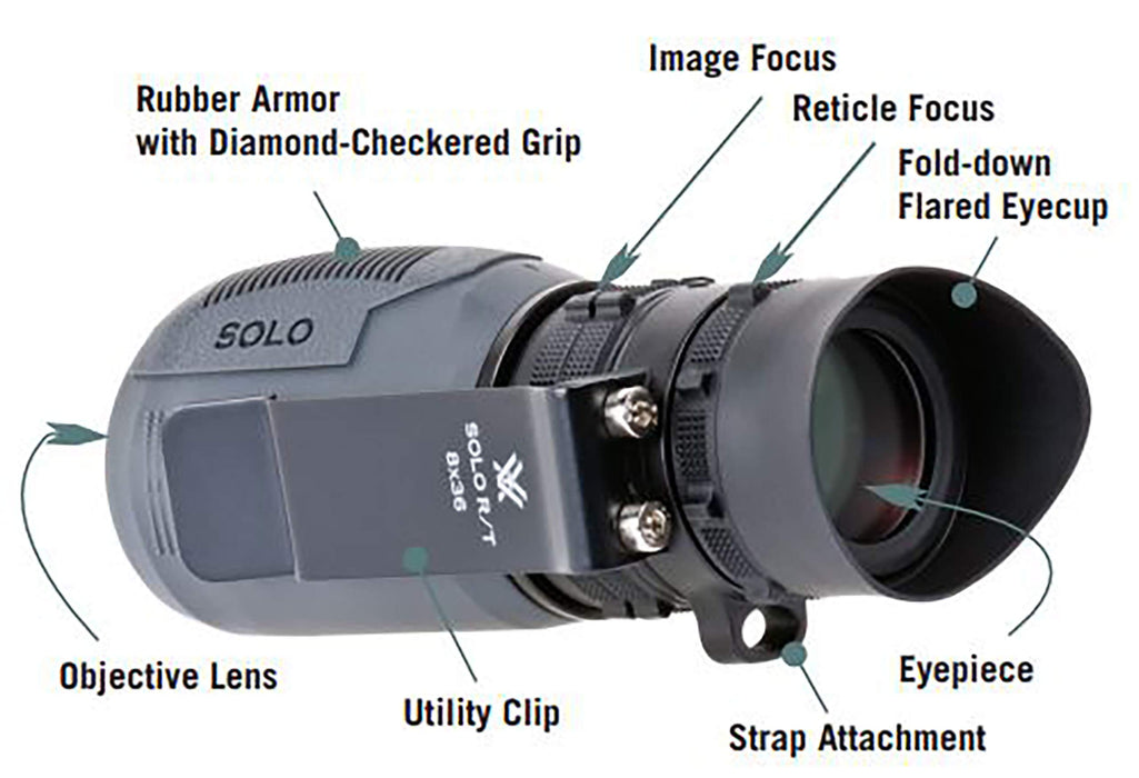 Vortex Optics Solo R/T 8x36 Monocular - MRAD Based Ranging Reticle, Utility Clip, Adjustable Eyecup, Rubber Armor, Non-Slip Grip, Fogproof, Waterproof - Unlimited, Unconditional Warranty