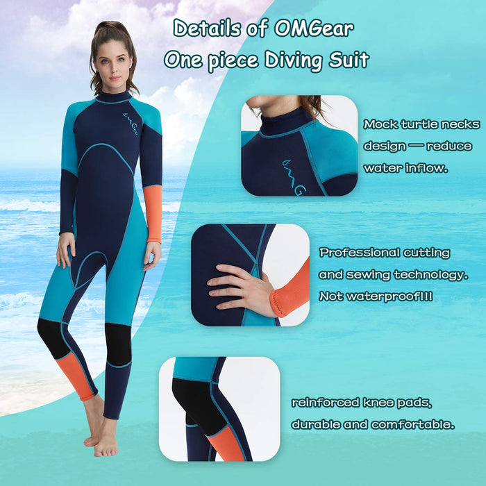 OMGear Wetsuit Men Women Youth 3mm Neoprene Full Body UV Protection One Piece Long Sleeves Scuba Diving Suits Back Zipper for Scuba Diving Surfing Snorkeling Swimming Water Sports(Green & orange,XL)