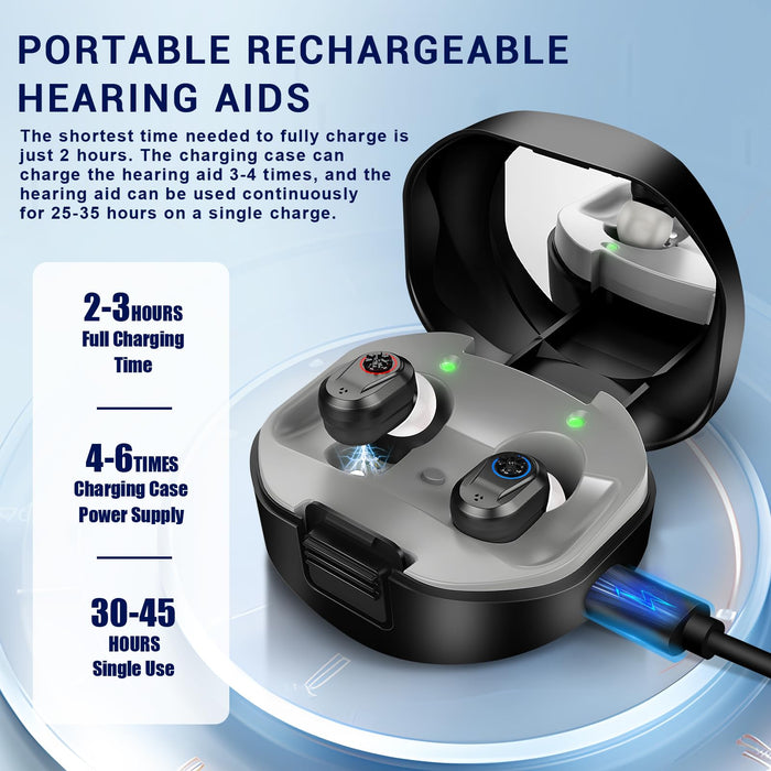 XIYNBH Hearing Aids for Seniors, Wireless Hearing Amplifiers with Mirror, Invisible Hearing Aids Rechargeable, Volume Adjustable with Noise Reduction, with Portable Charging Case