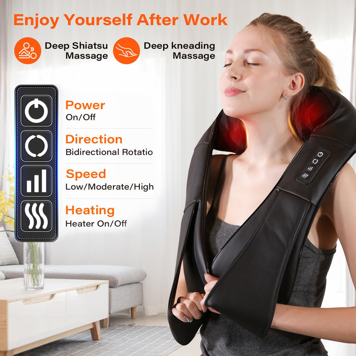 WERTYI Shiatsu Neck Massager, Electric Neck and Back Massager with Heat, 3D Kneading Massage Pillow for Neck, Back, Shoulder, Muscle Pain Relief, Office & Home & Car Use, Gifts for Parents