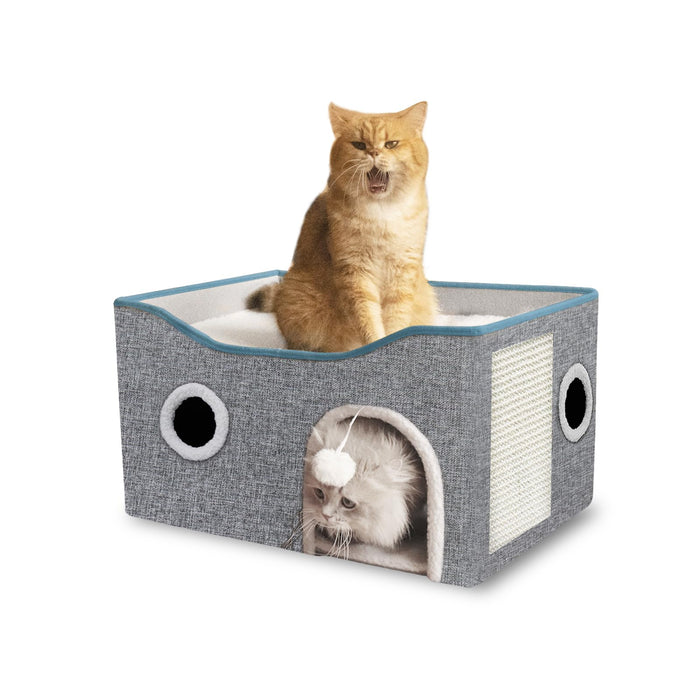 LQNQ Cat Houses for Indoor Cats, Large Cat Beds and Furniture with Fluffy Ball and Scratch Pad, Foldable Cat Cave for Multi Small Pet Kitten Rabbit