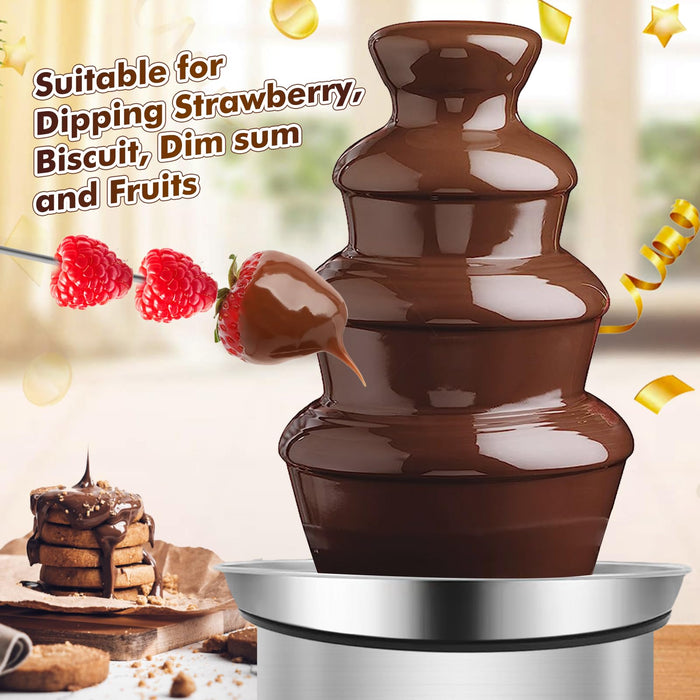 Electric Chocolate Fondue Fountain Machine Stainless Steel 4-Pound Capacity for Chocolate Candy Butter Cheese (4-Tier)