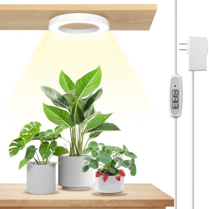 LORDEM 6.3” Ceiling Grow Light for Indoor Plants, 72 LEDs Full Spectrum Halo Plant Light, Under Cabinet Growing Lamp with 4/8/12H Auto Switch, 4 Dimmable Brightness Levels, Ideal for Pot Plants