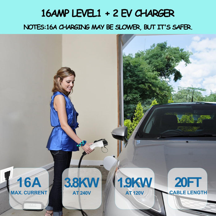 ENERGYGENIE EV Charger, 16Amp 110V/240V Portable Level 1 Level 2 Electric Vehicle Charging Station with NEMA 6-20 Plug & NEMA 5-15 Adapter for J1772 Electric Cars