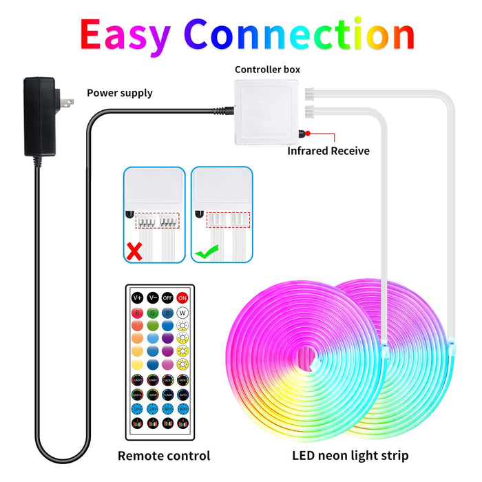 segrass 100ft RGB LED neon Rope Lights LED neon Lights with Remote/APP Control 24V IP65 Waterproof Flexible Neon LED Strip Lights for Bedroom Room Outdoors Decor（2 Rolls of 50ft）